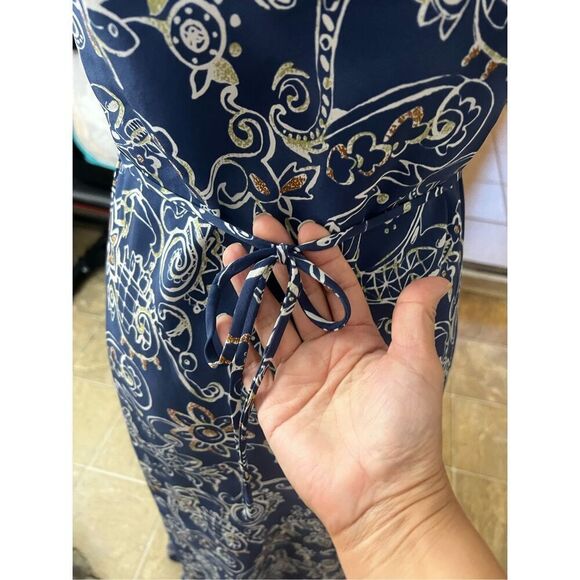 Rampage Blue Floral Sleeveless Shift Maxi Dress Size M Spaghetti Strap Tie-Back - Picture 6 of 9